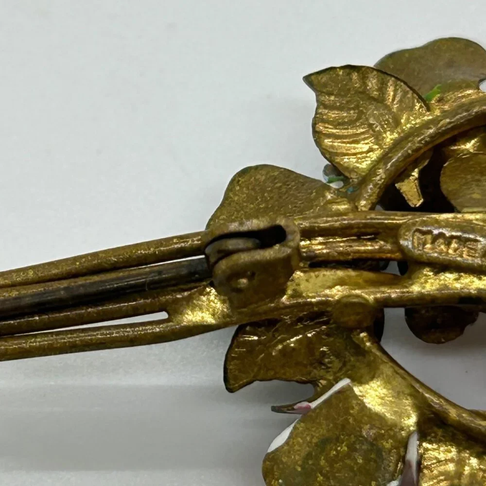 Vintage Austrian Enamel Flower Bouquet Brooch Hand Painted Multicolor Floral - Picture 15 of 16